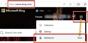 Bing SafeSearch Strict menu location