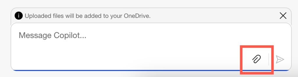 copilot file upload paperclip icon location