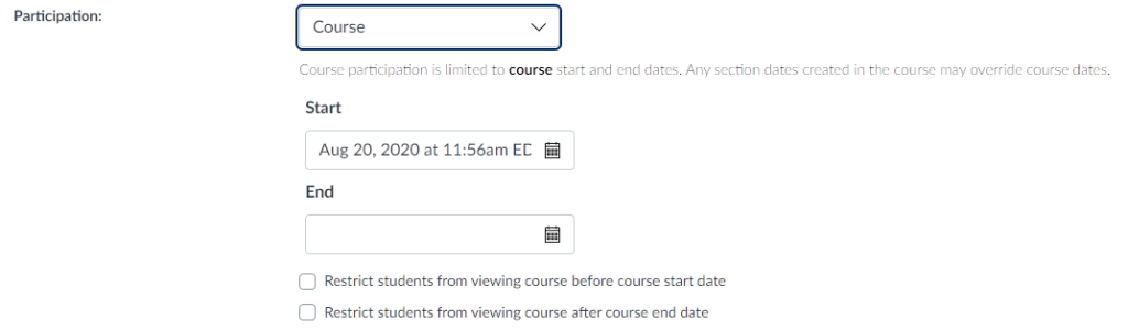 Choose Course and set start and end dates