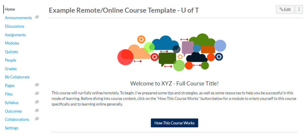 Example Remote Online Quercus Course Template from Will Heikoop of Online Learning Strategies