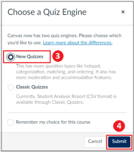 Create a New Quiz in Quercus course