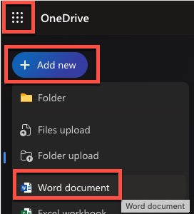 MS Word OneDrive navigation