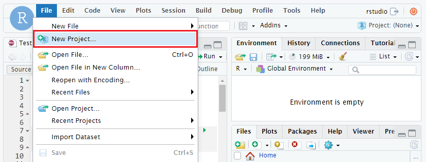 Create a new project in RStudio
