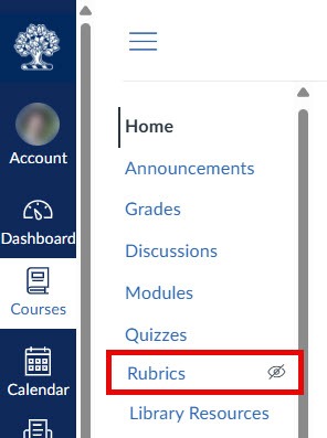 Location of Rubrics in a Quercus course menu