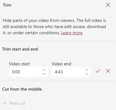 Stream Trim Pane in Settings Panel with editable times