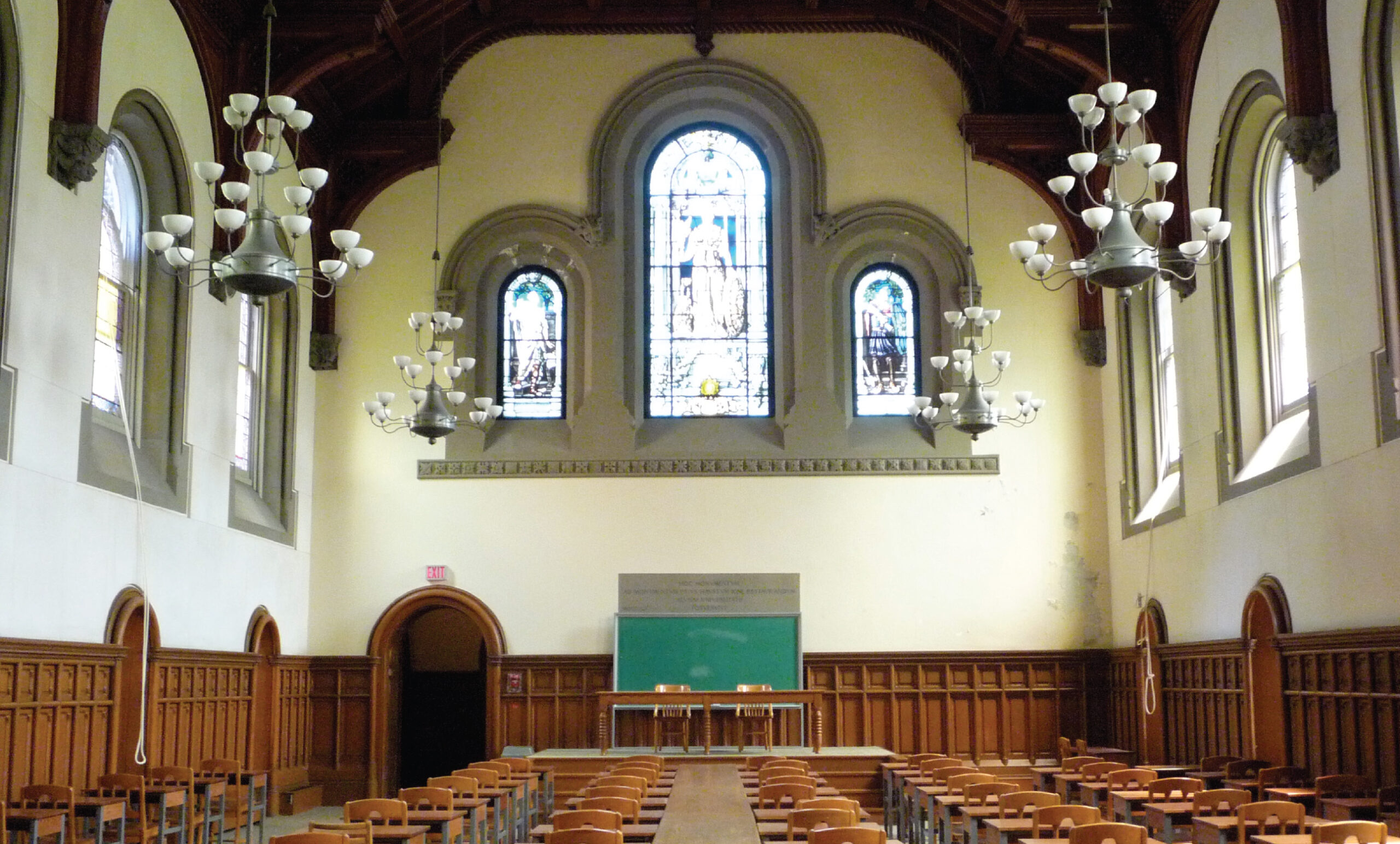 Lecture hall with stainded glass window