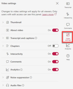 Video Settings icon opens a menu of options