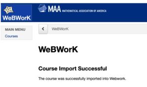 WeBWorK - course import successful