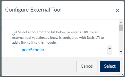 Scroll to peerScholar on tool list and select it