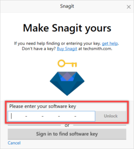 Snagit Software Key field
